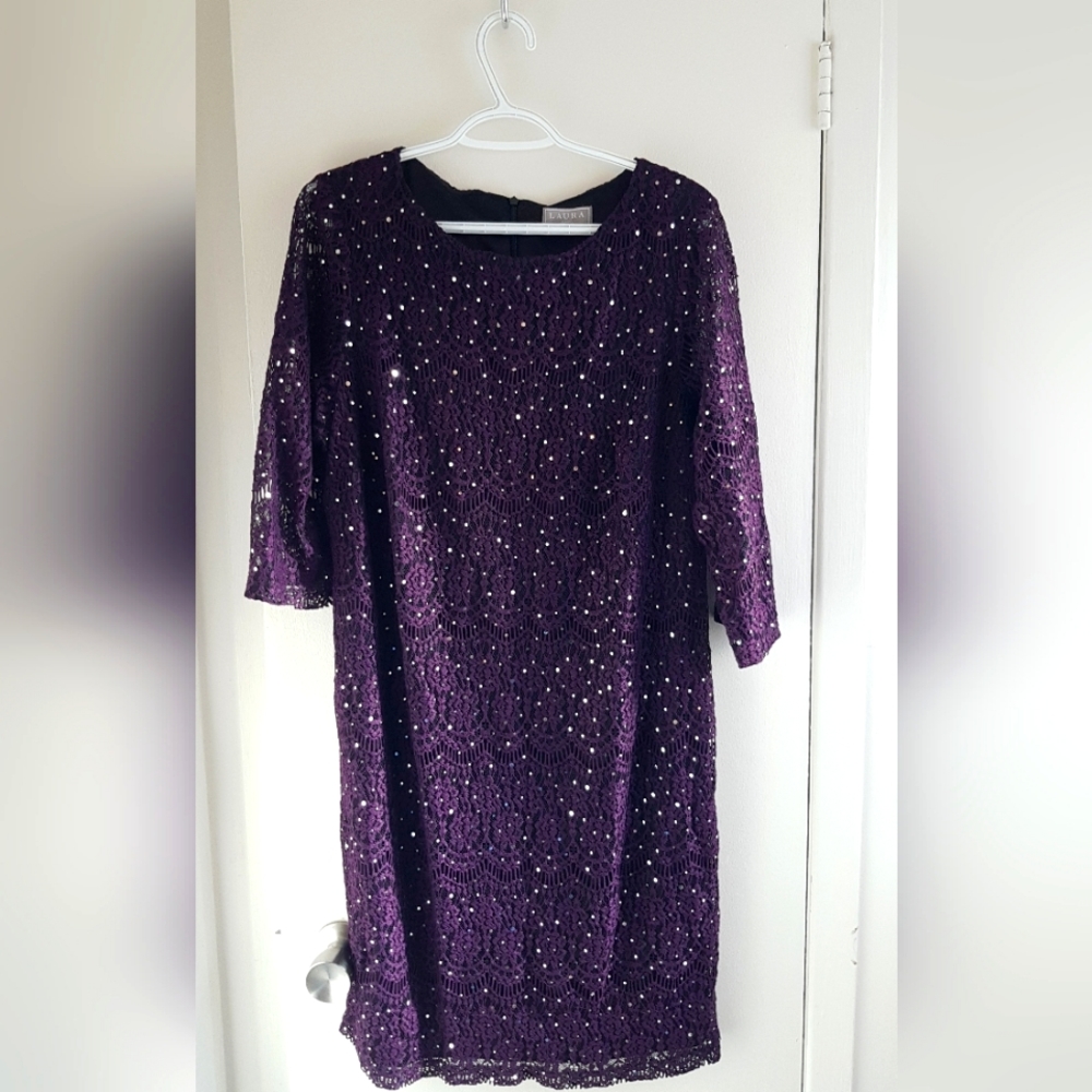 Purple Sequin Crochet Midi Dress - Unbranded